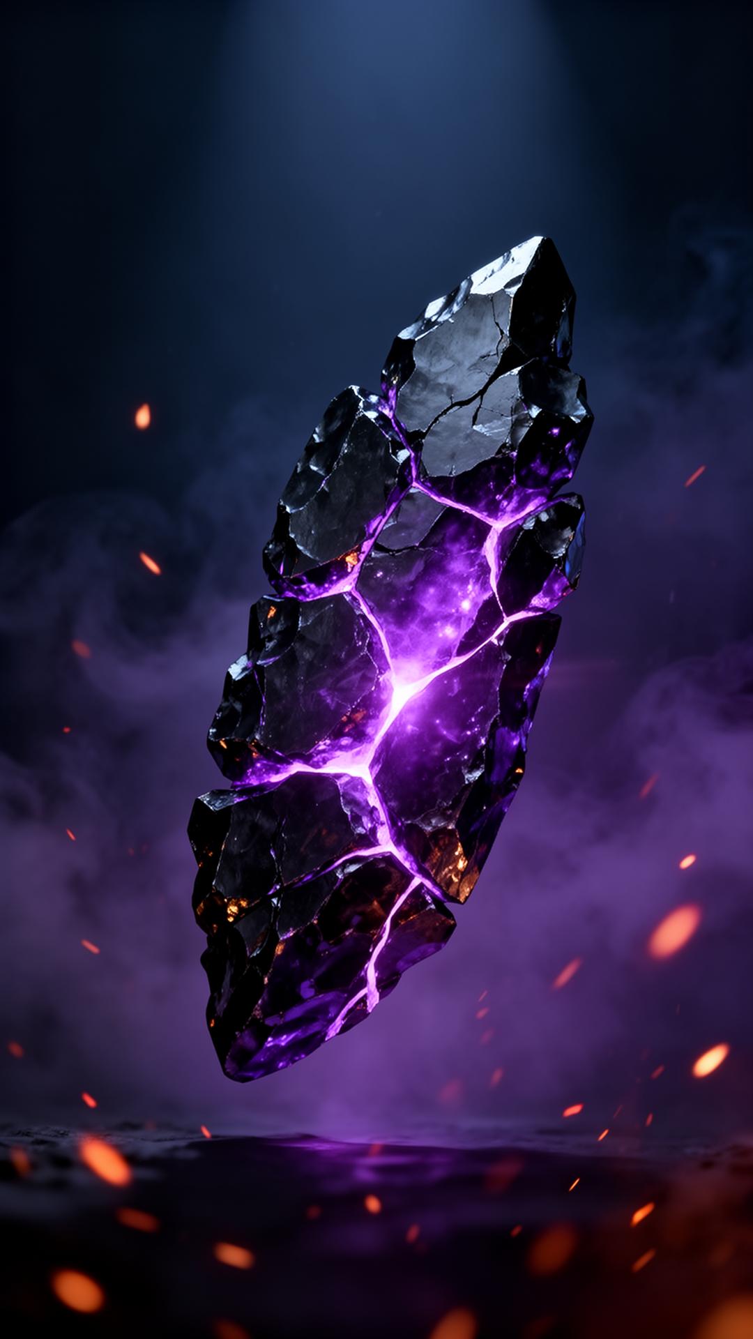 The obsidian relic of Enthos, cracked and glowing with violet light